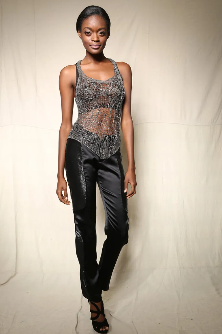 Tops<CULT MIA CHAIN SPIDERWEB RACERBACK TOP WITH BRALETTE Gunmetal