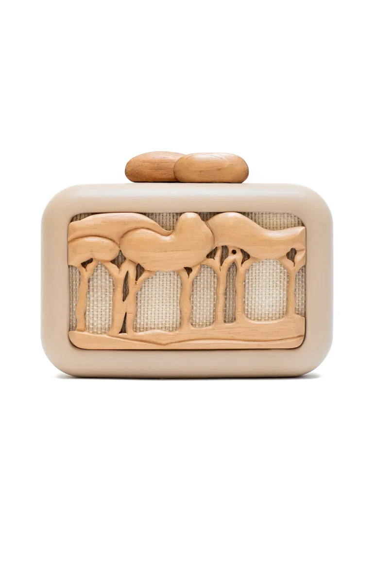 Clutch Bags<CULT MIA HABITAT LANDSCAPETREE SILK STRAW CLUTCH Beige