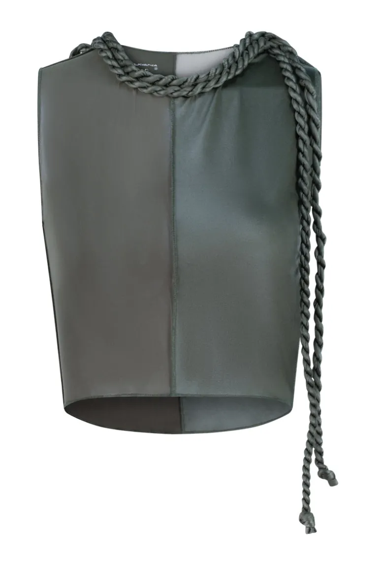 Tops<CULT MIA HALF HALF MESH AND SATIN TOP Dark Green