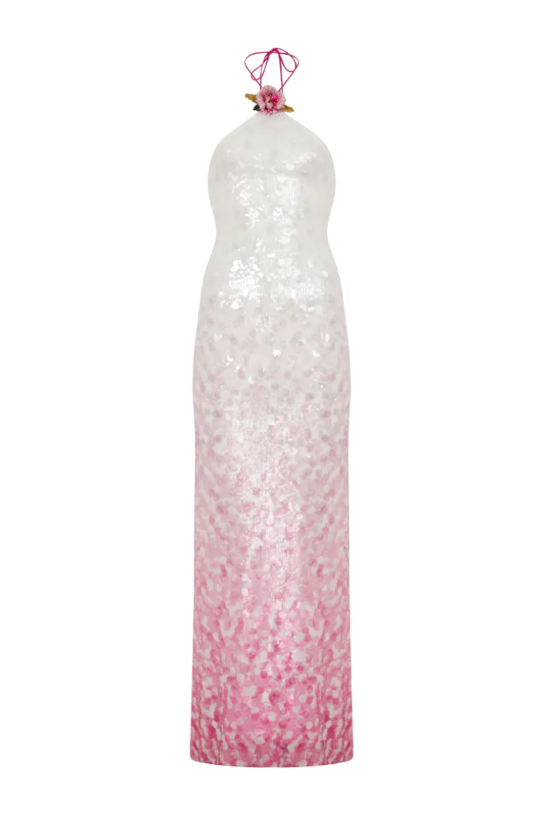 Dresses | Gowns<CULT MIA HALTER NECK BACKLESS DRESS IN White to Pink Gradient