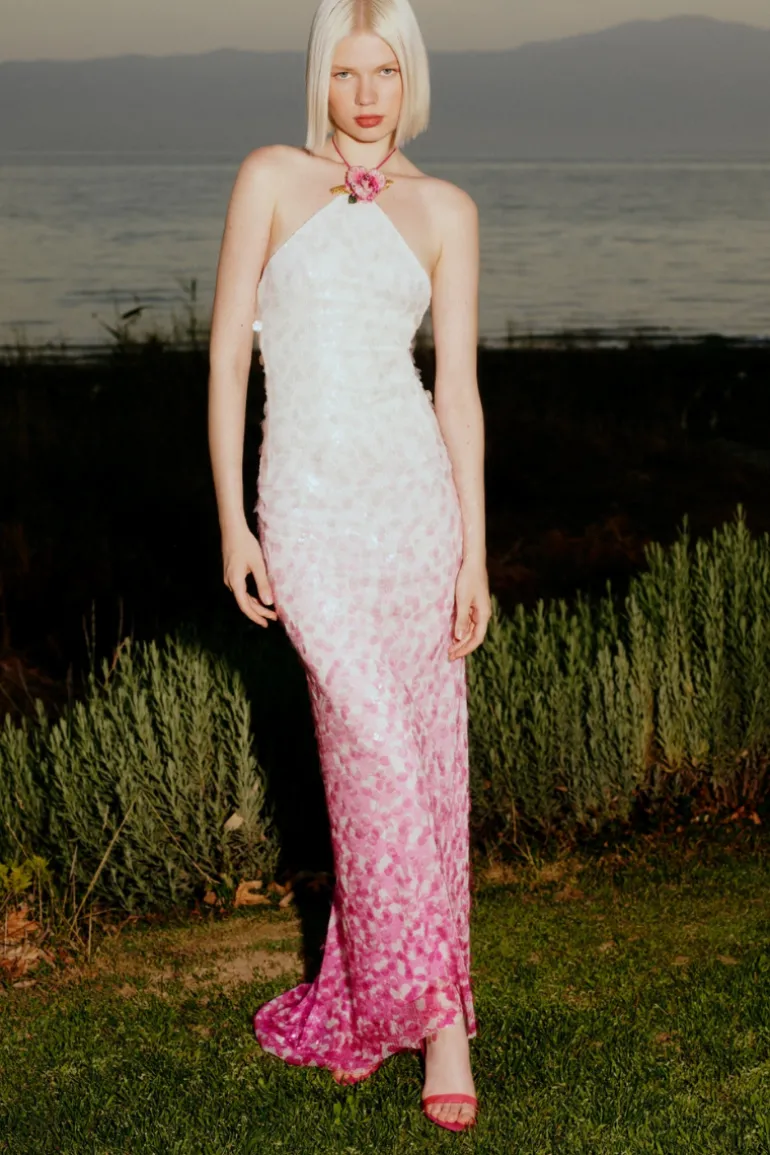 Dresses | Gowns<CULT MIA HALTER NECK BACKLESS DRESS IN White to Pink Gradient