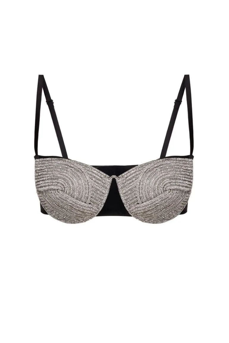 Tops<CULT MIA HAND EMBROIDERED CRYSTAL BUSTIER TOP Silver