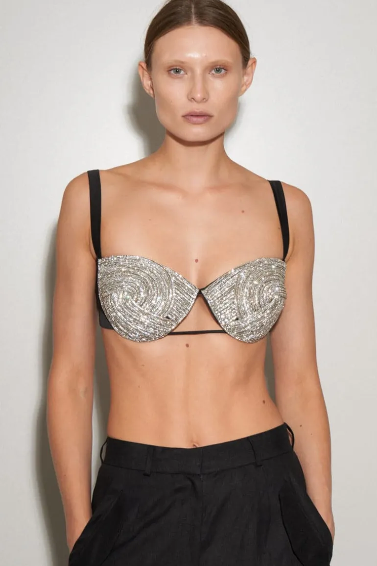 Tops<CULT MIA HAND EMBROIDERED CRYSTAL BUSTIER TOP Silver