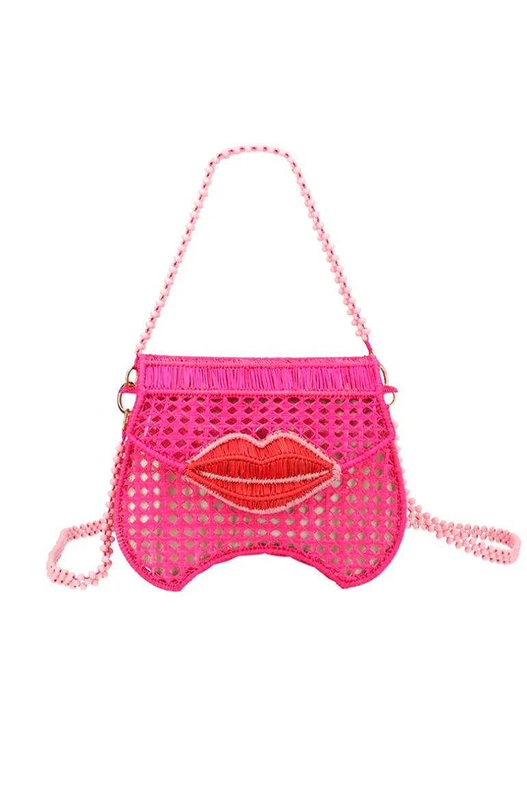 Shoulder Bags<CULT MIA HAND WOVEN KISSY HANDBAG Pink & Red