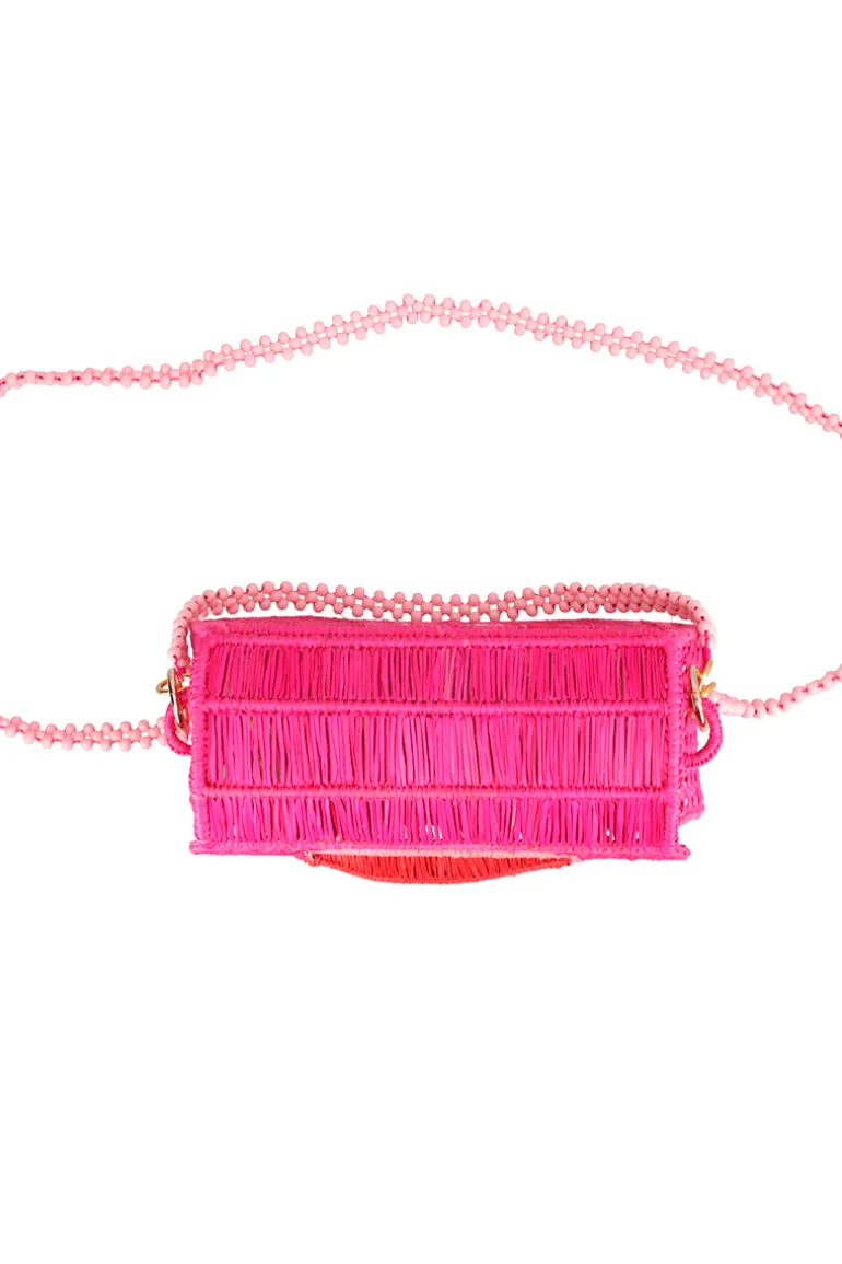 Shoulder Bags<CULT MIA HAND WOVEN KISSY HANDBAG Pink & Red