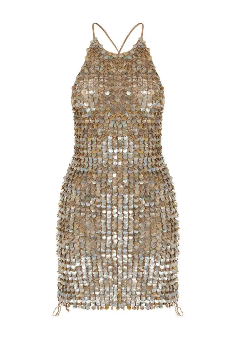 Dresses | Mini Dresses<CULT MIA HAND-CROCHET MOTHER OF PEARL ICONIC MINI DRESS Bronze
