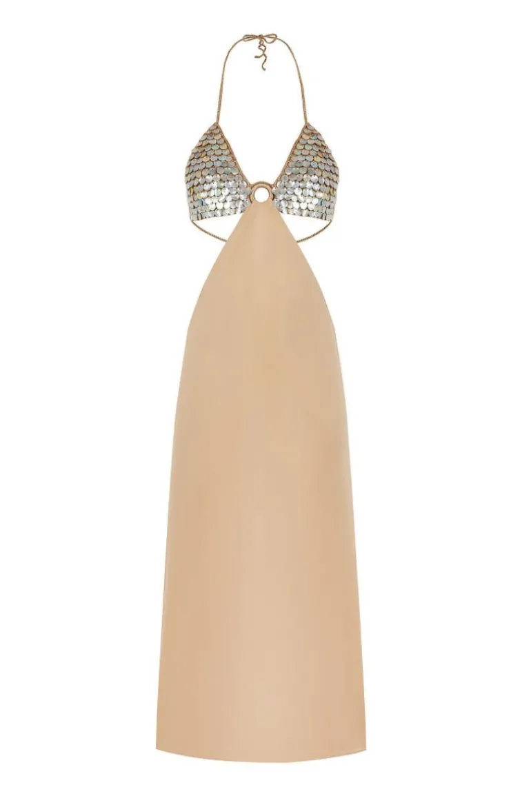 Dresses | Midi Dresses<CULT MIA HAND-CROCHET MOTHER OF PEARL SILK DRESS Champagne