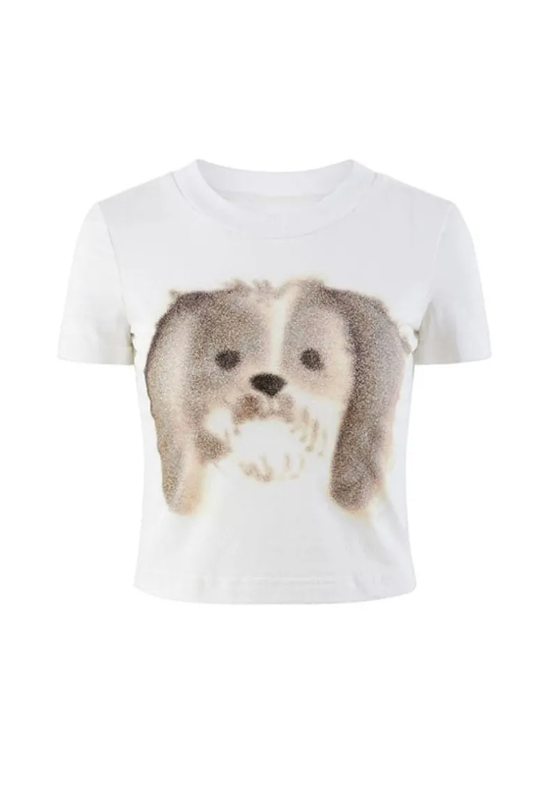 Tops<CULT MIA HAND-DRAWN DOG HEAD T-SHIRT White