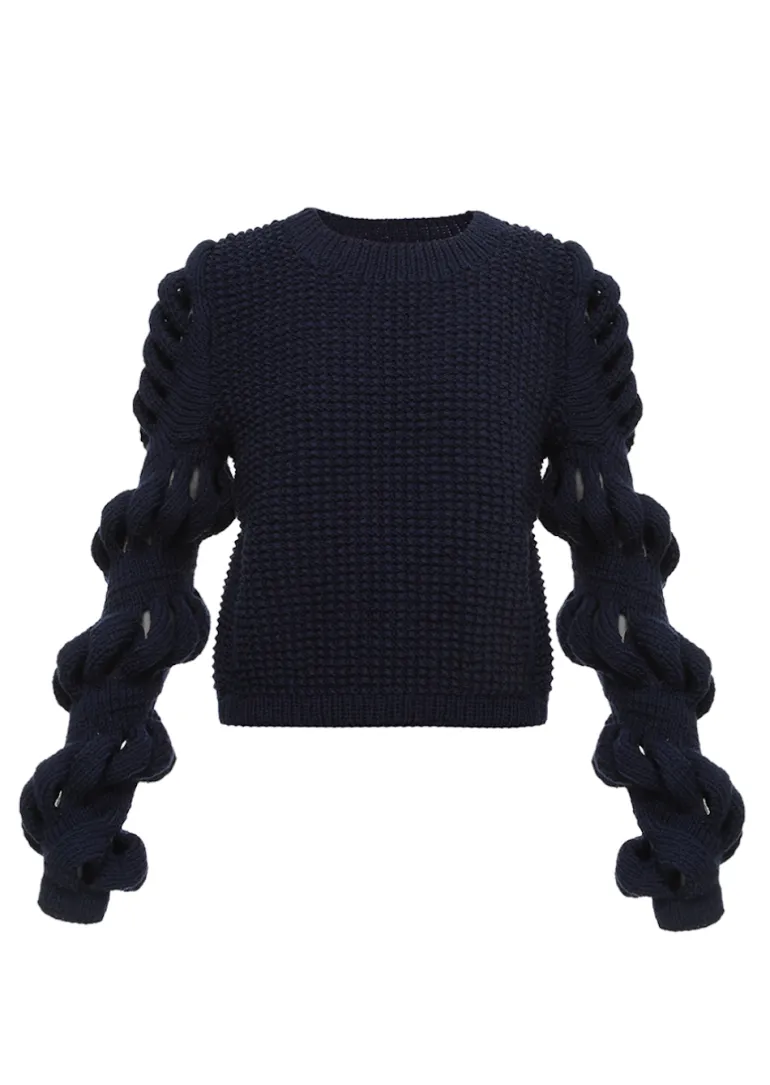 Knitwear<CULT MIA HAND-KNITTED WOOL-BLEND BLACK SWEATER Navy
