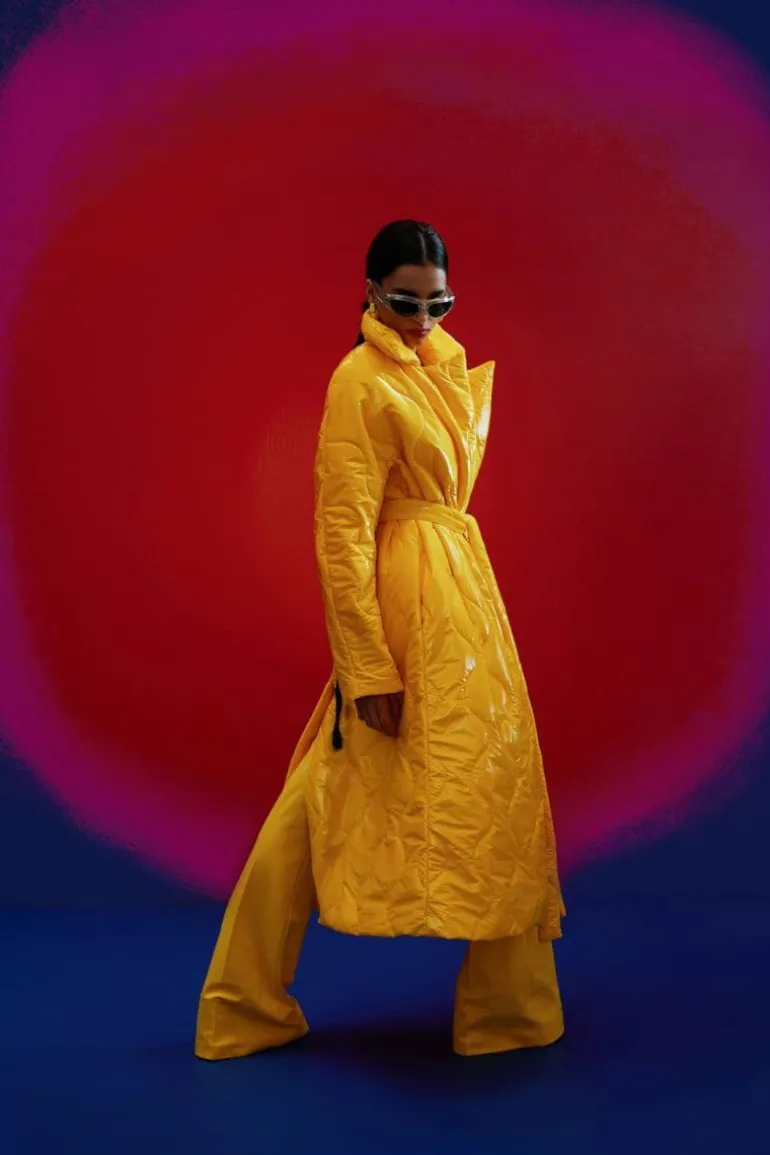 Coats<CULT MIA HARLOW OVERSIZED LONG QUILTED SUPER YELLOW COAT Silver