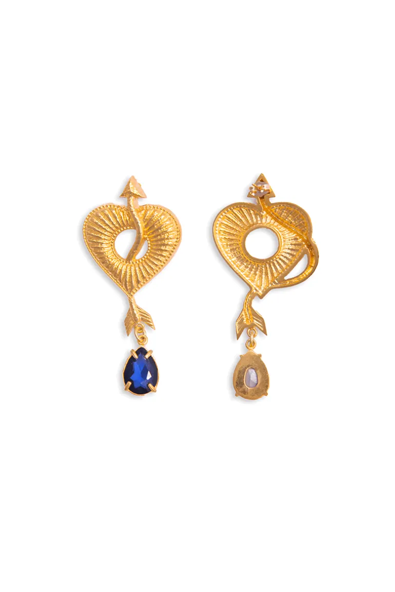 Earrings<CULT MIA HEART ARROW EARRINGS WITH BLUE CRYSTAL STONES Gold