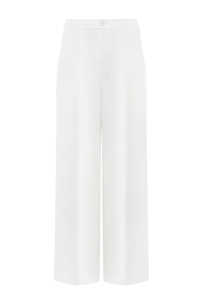 Pants<CULT MIA HIBISCUS STRAIGHT WIDE LEG TWILL FLOOR LENGTH PANTS White