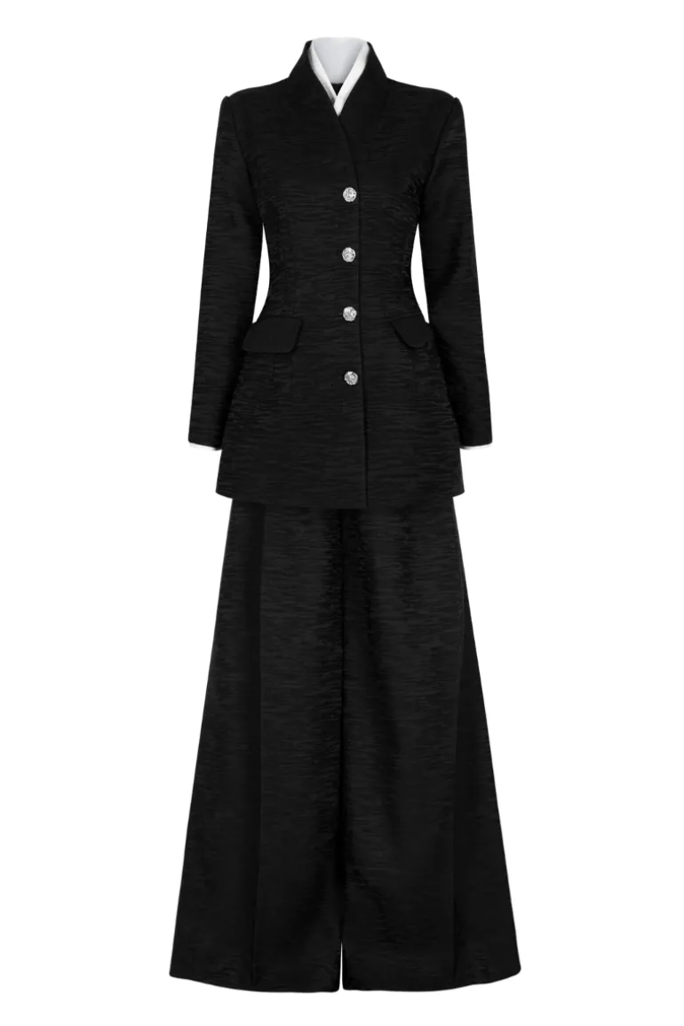 Outfit Sets<CULT MIA HIGH COLLAR FITTED BLAZER & WIDE-LEG TROUSERS SET Black