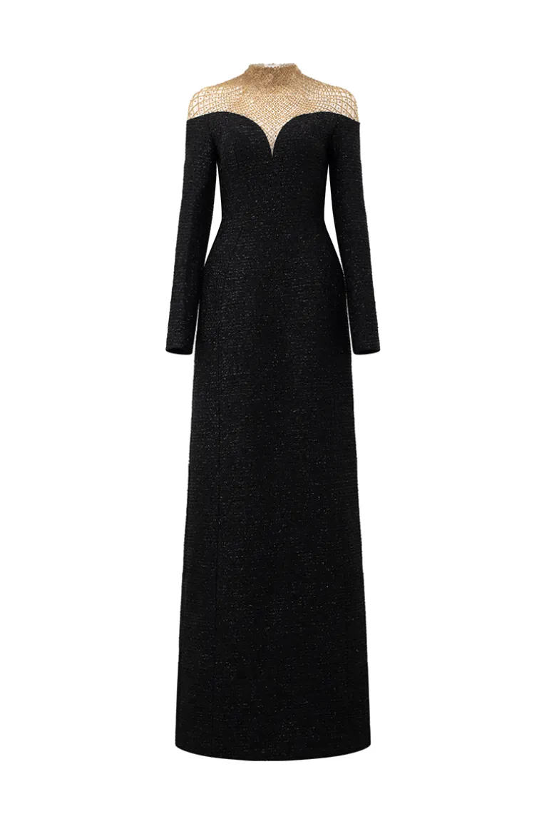 Dresses | Gowns<CULT MIA HIGH NECK FISHNET SHOULDER GOWN Black