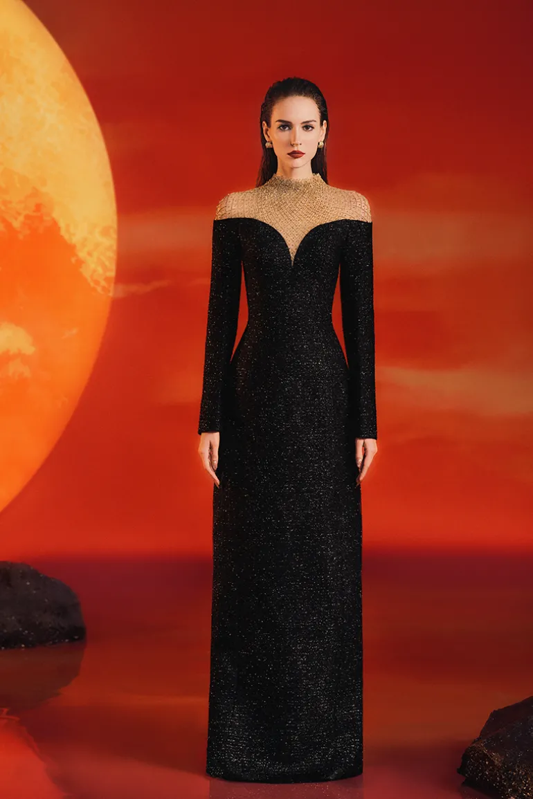 Dresses | Gowns<CULT MIA HIGH NECK FISHNET SHOULDER GOWN Black