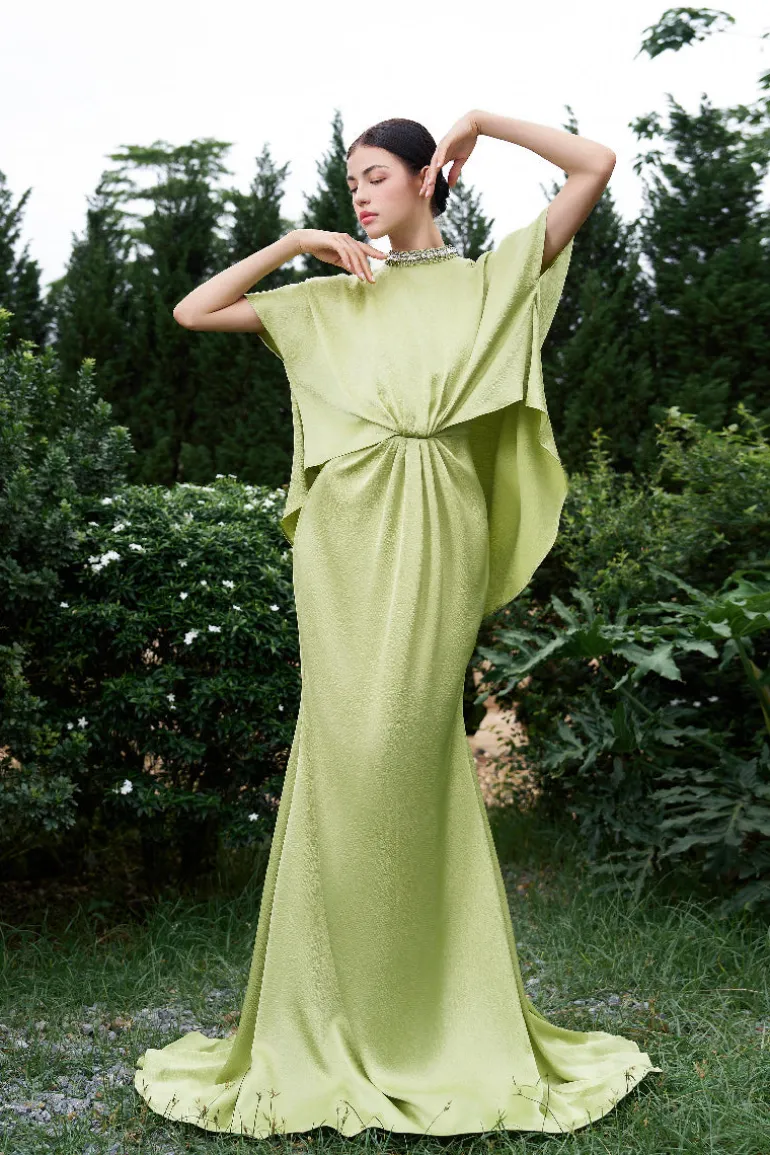 Dresses | Gowns<CULT MIA HIGH NECK GATHERED WAISTLINE MULLET GOWN Laced Green