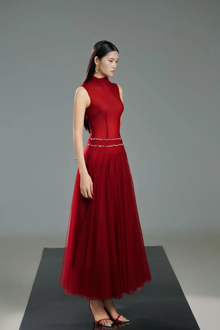 Dresses | Midi Dresses<CULT MIA HIGH NECK ORGANZA A LINE MIDI DRESS IN Red