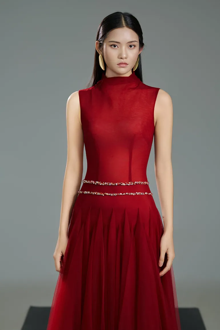 Dresses | Midi Dresses<CULT MIA HIGH NECK ORGANZA A LINE MIDI DRESS IN Red