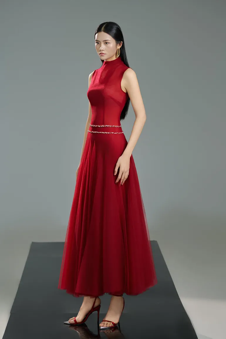 Dresses | Midi Dresses<CULT MIA HIGH NECK ORGANZA A LINE MIDI DRESS IN Red