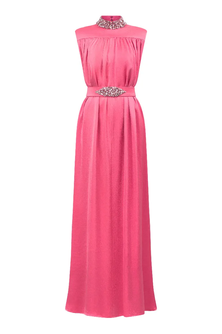 Dresses | Gowns<CULT MIA HIGH NECK SLEEVELESS GATHERED SILK GOWN Sugar Coral