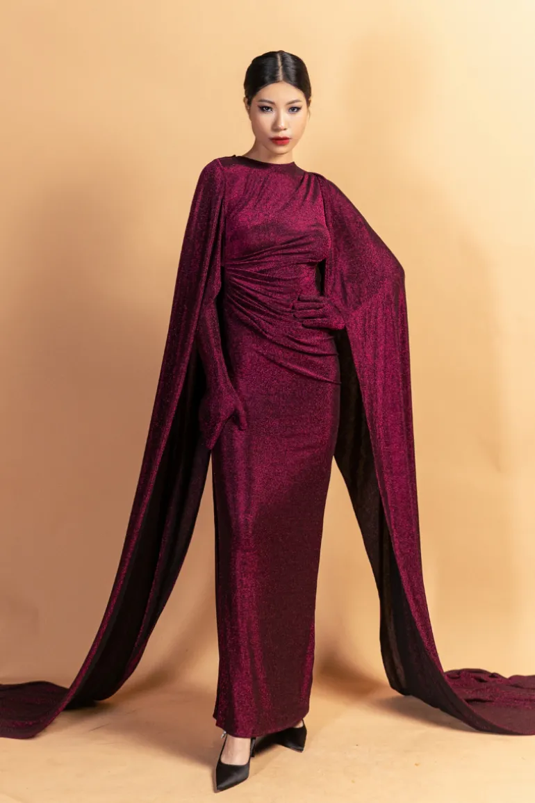 Dresses | Gowns<CULT MIA HIGH NECKLINE LONG CAP GOWN DRESS Crimson Red