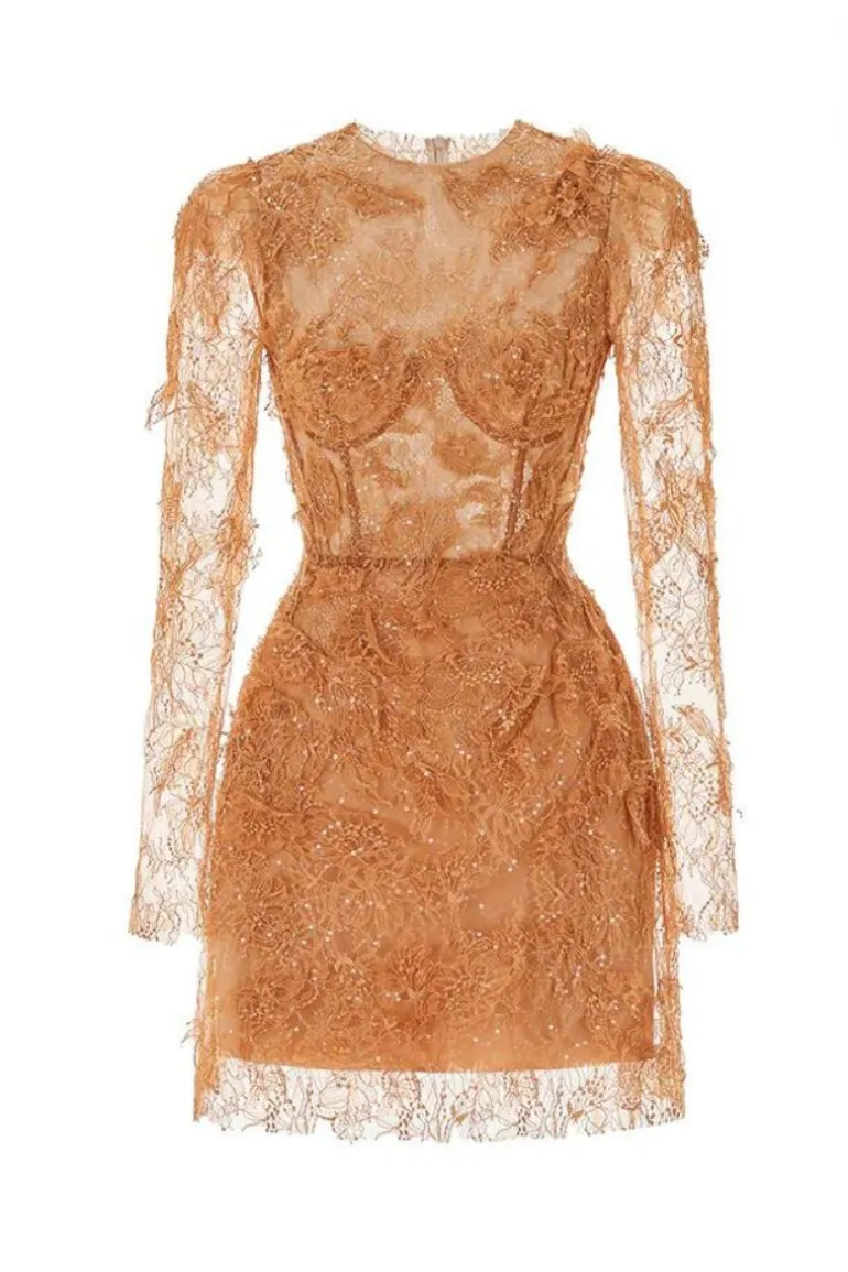 Dresses | Mini Dresses<CULT MIA BEADED LACE MINI DRESS Honey