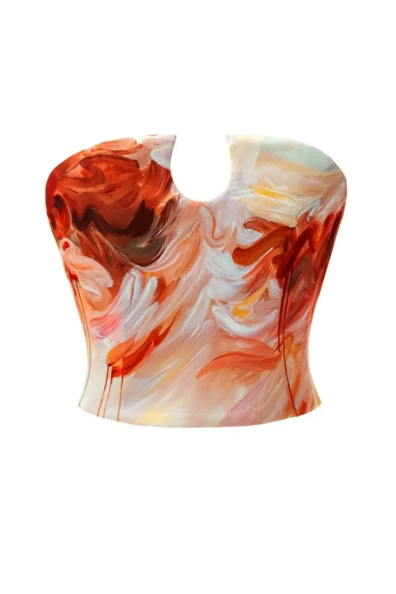 Tops<CULT MIA HONEY PEACH CORSET TOP White/Orange Print