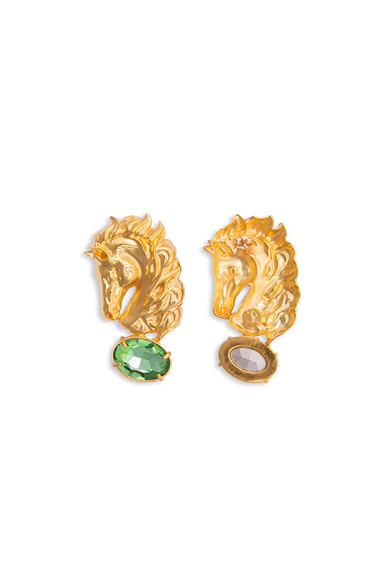 Earrings<CULT MIA HORSE EARRINGS WITH CRYSTAL STONES Gold