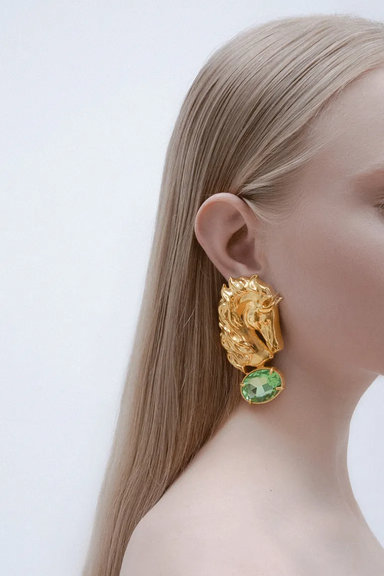 Earrings<CULT MIA HORSE EARRINGS WITH CRYSTAL STONES Gold