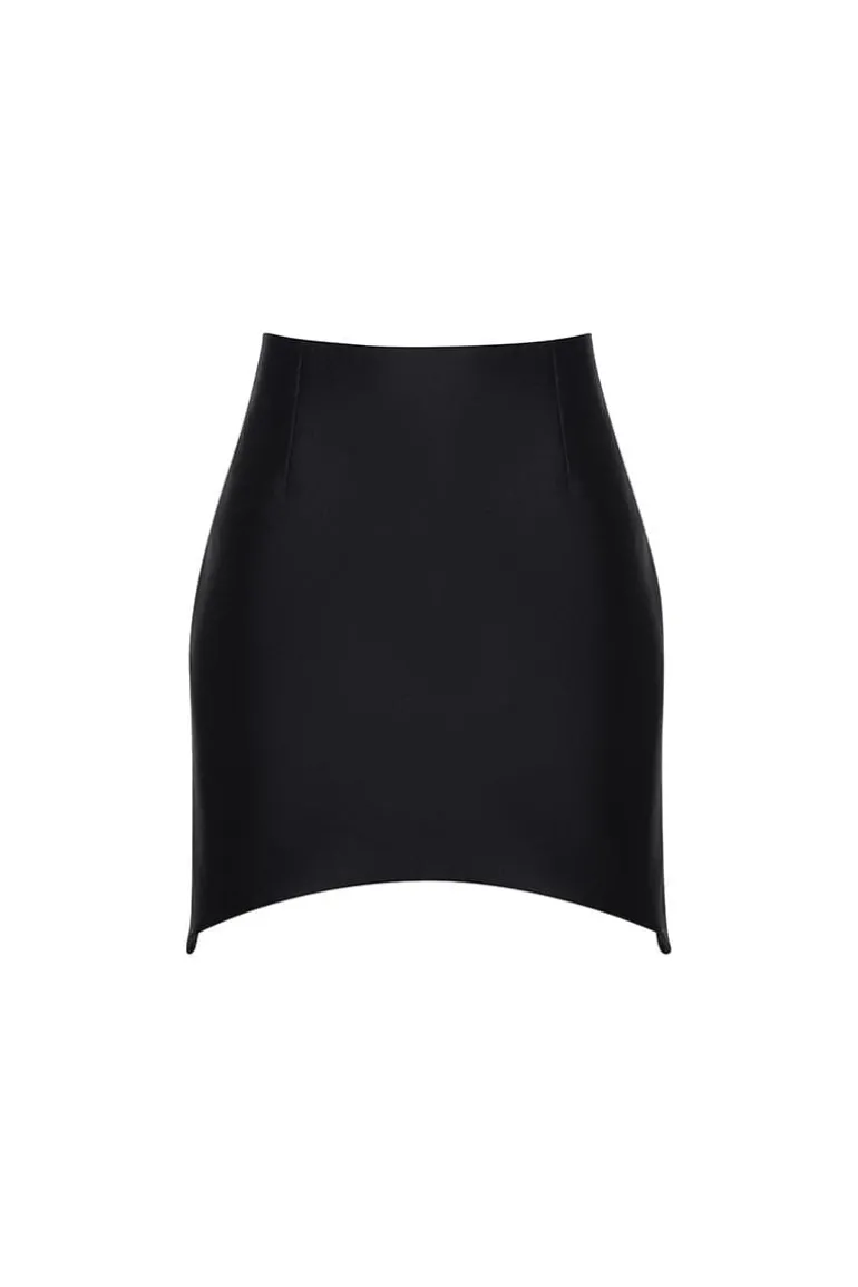 Skirts<CULT MIA HOURGLASS-HEM SILK AND WOOL-BLEND MINI SKIRT Black