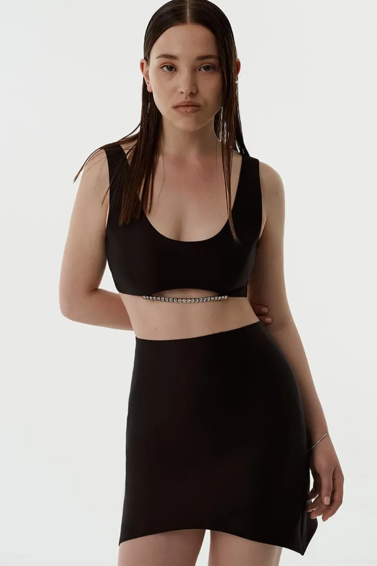 Skirts<CULT MIA HOURGLASS-HEM SILK AND WOOL-BLEND MINI SKIRT Black