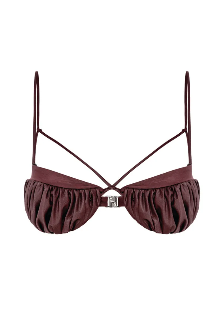 Swimwear<CULT MIA HYBRID CUT-OUT TRIANGLE BIKINI TOP Dark Purple