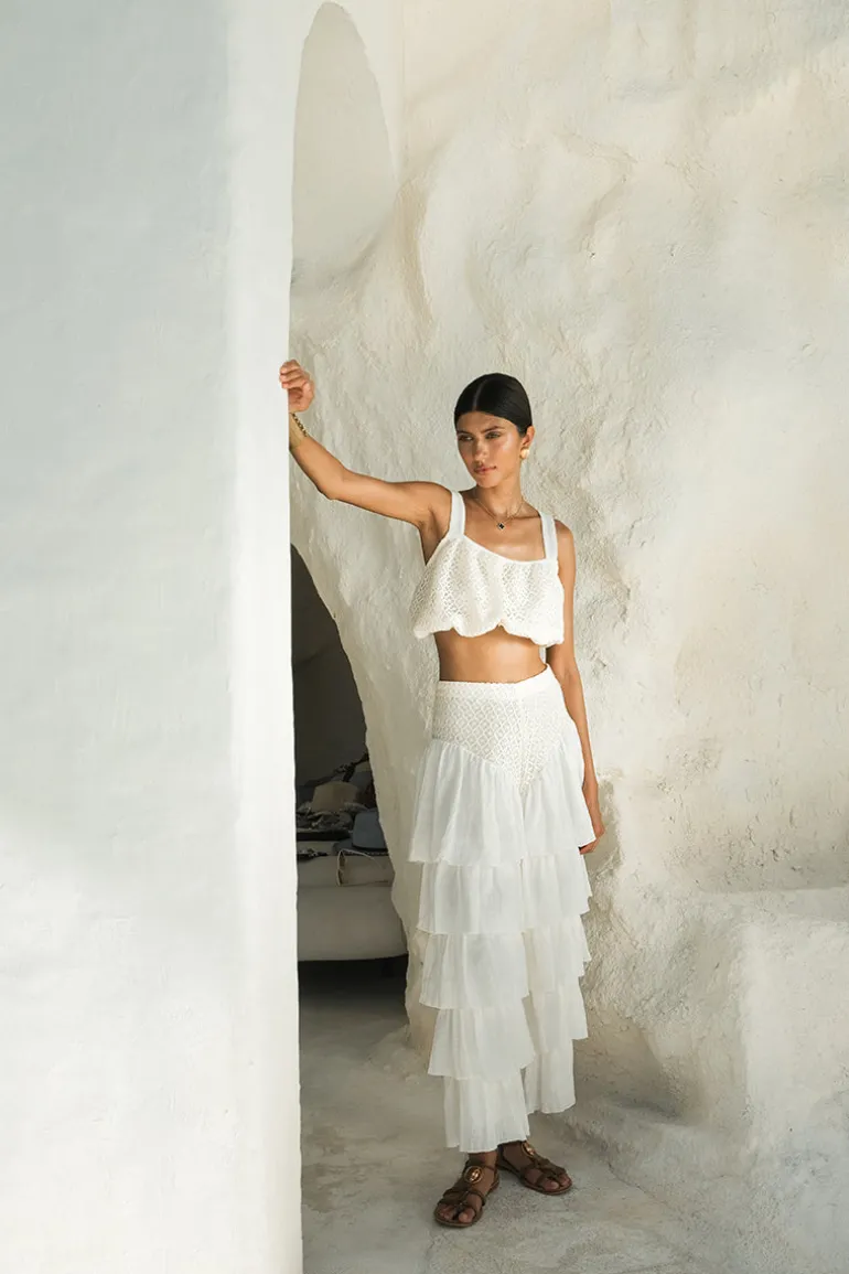 Pants<CULT MIA IBIZA RUFFLE PANTS Ivory