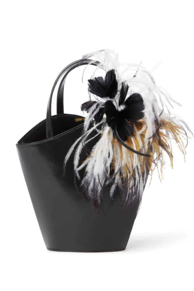 Top Handle Bags<CULT MIA ICONIC INFINITY AND WHITE FEATHER BAG Black
