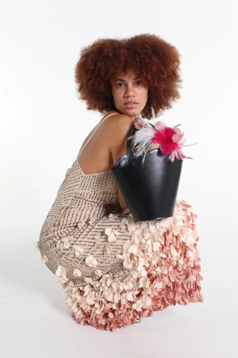 Top Handle Bags<CULT MIA ICONIC INFINITY PINK FEATHER BAG Black