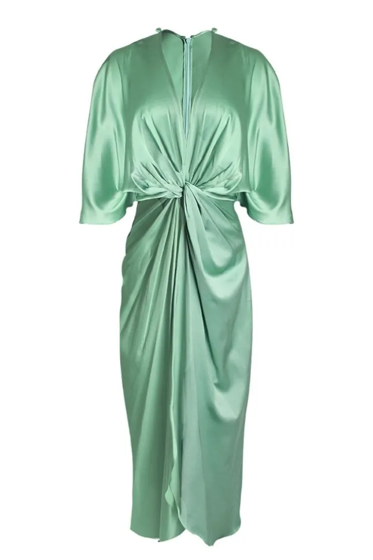 Dresses<CULT MIA INGENIA FRONT KNOT SILK MAXI DRESS Lake Green