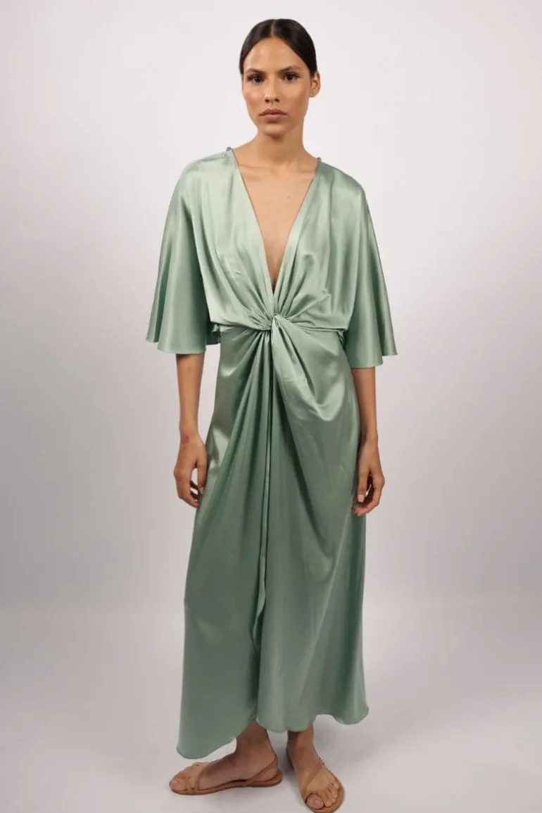 Dresses<CULT MIA INGENIA FRONT KNOT SILK MAXI DRESS Lake Green