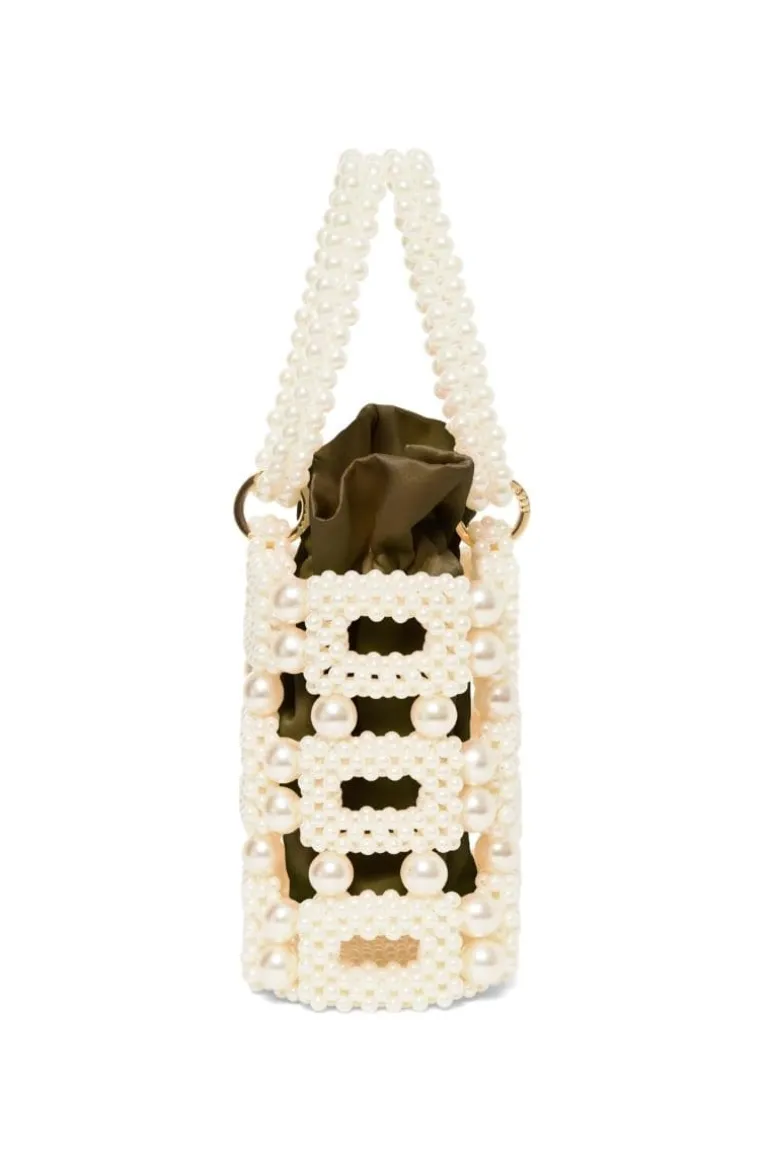 Top Handle Bags<CULT MIA IVORY & KHAKI ESMERALDA BEADED BUCKET BAG