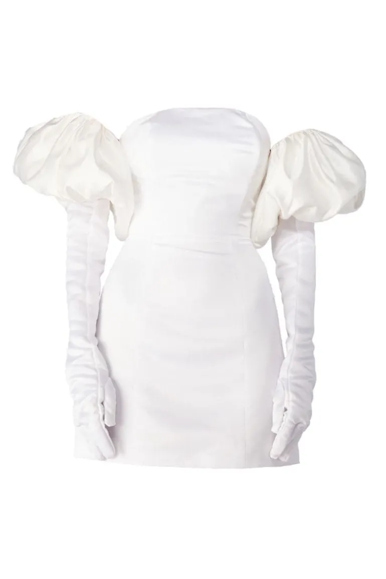 Dresses | Mini Dresses<CULT MIA CUPID SATIN MINI DRESS WITH GLOVES & PUFFS Ivory