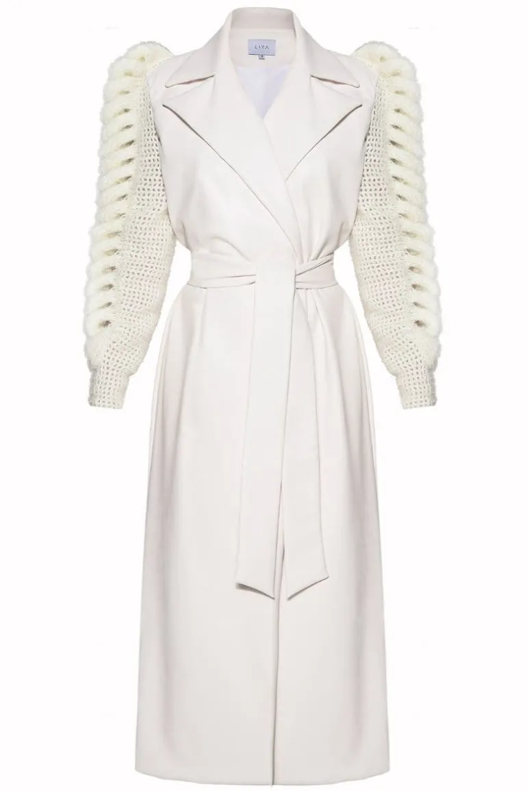 Coats<CULT MIA KNITTED SLEEVES TRENCH COAT Ivory