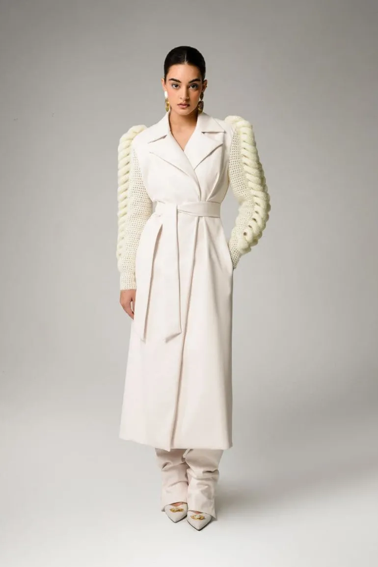 Coats<CULT MIA KNITTED SLEEVES TRENCH COAT Ivory
