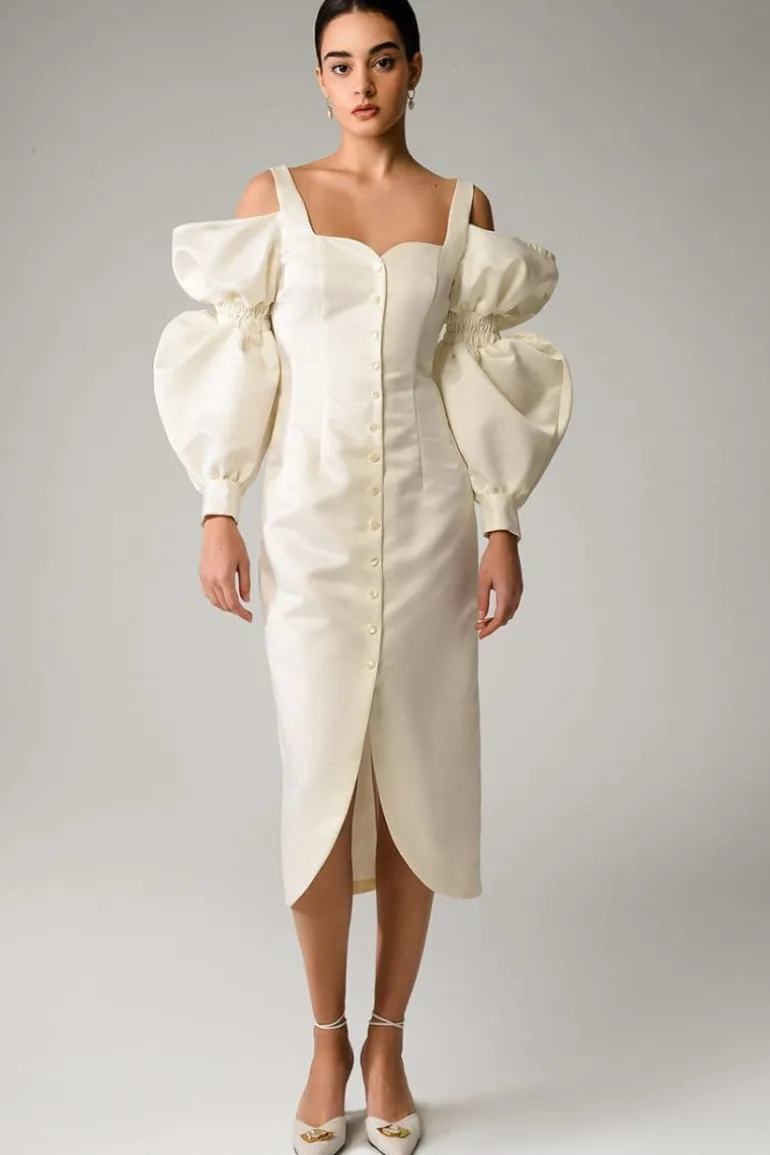 Dresses | Midi Dresses<CULT MIA PUFF SLEEVE MIDI DRESS Ivory
