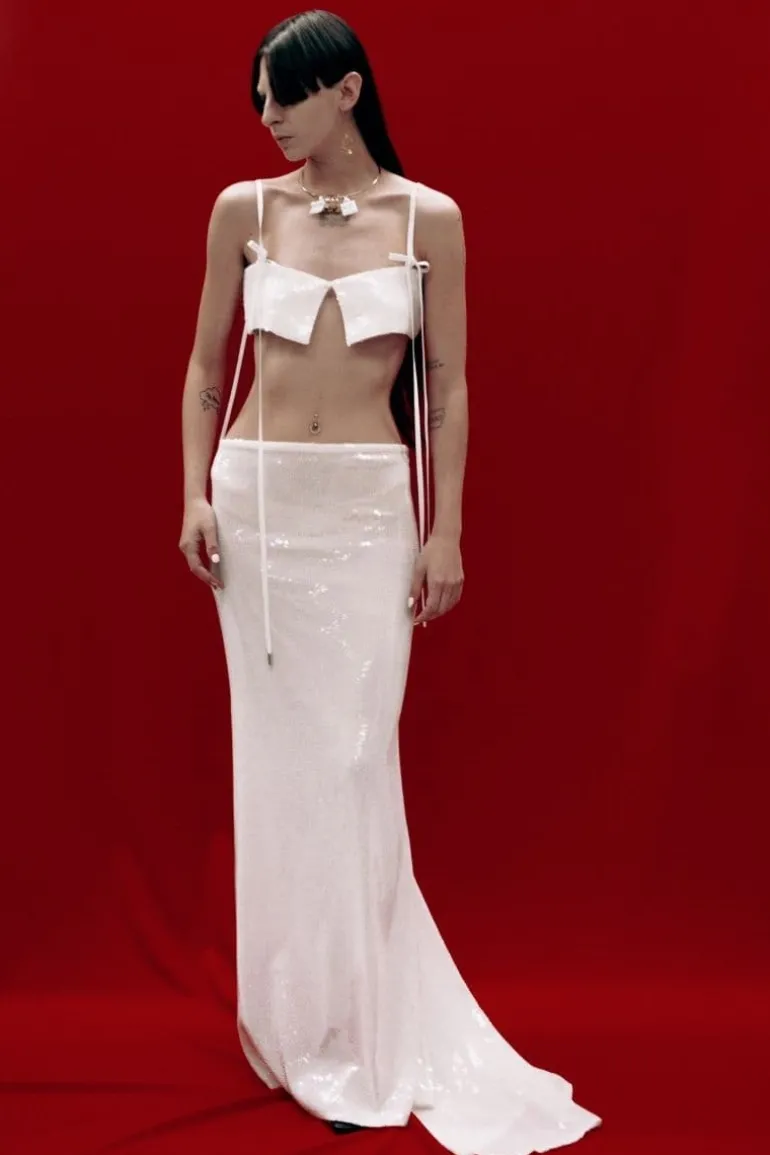 Skirts<CULT MIA SEQUINS LONG SKIRT Ivory