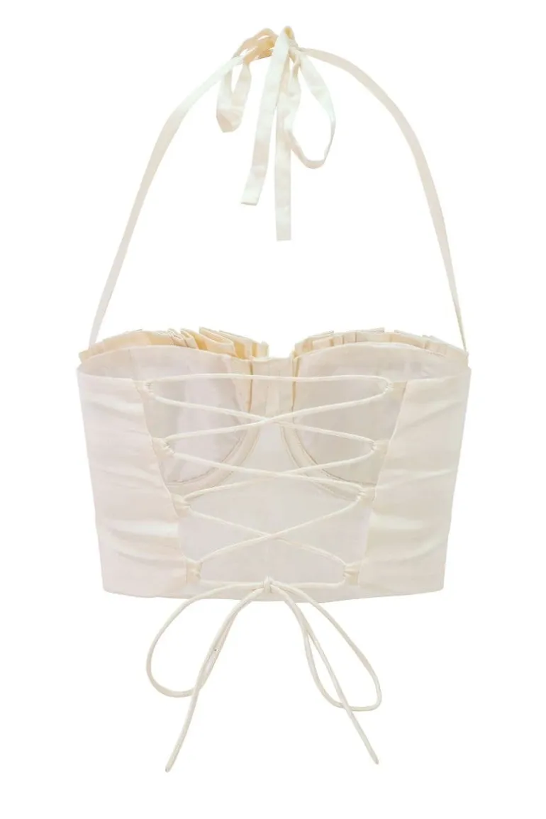 Tops<CULT MIA IVORY SILK DIDO BUSTIER TOP Ivory White