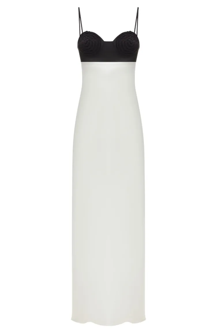 Dresses<CULT MIA SILK MAXI DRESS WITH BLACK TOP Ivory