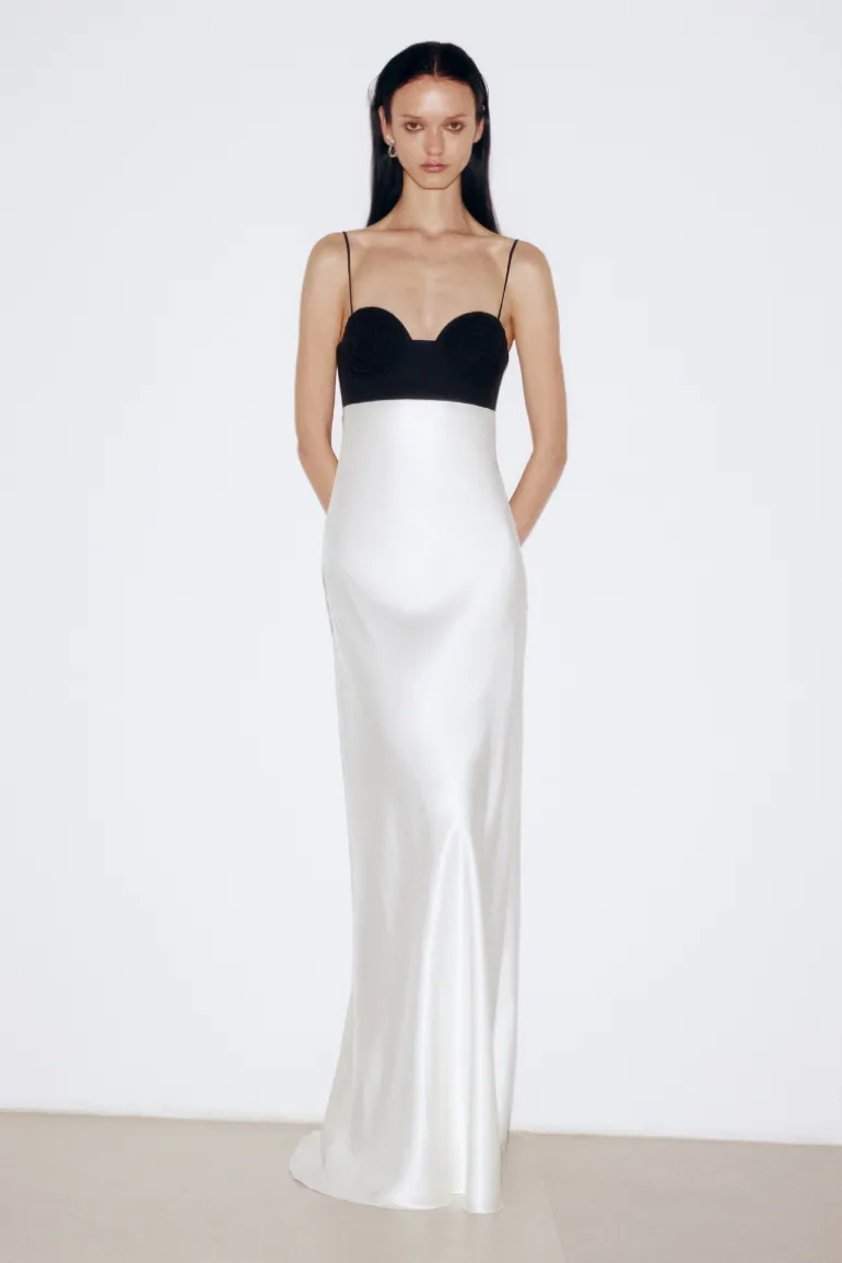 Dresses<CULT MIA SILK MAXI DRESS WITH BLACK TOP Ivory