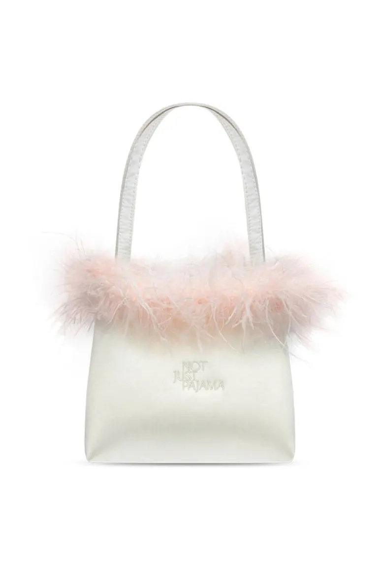 Clutch Bags<CULT MIA GLAM SILK HANDBAG WITH FEATHERS Ivory White