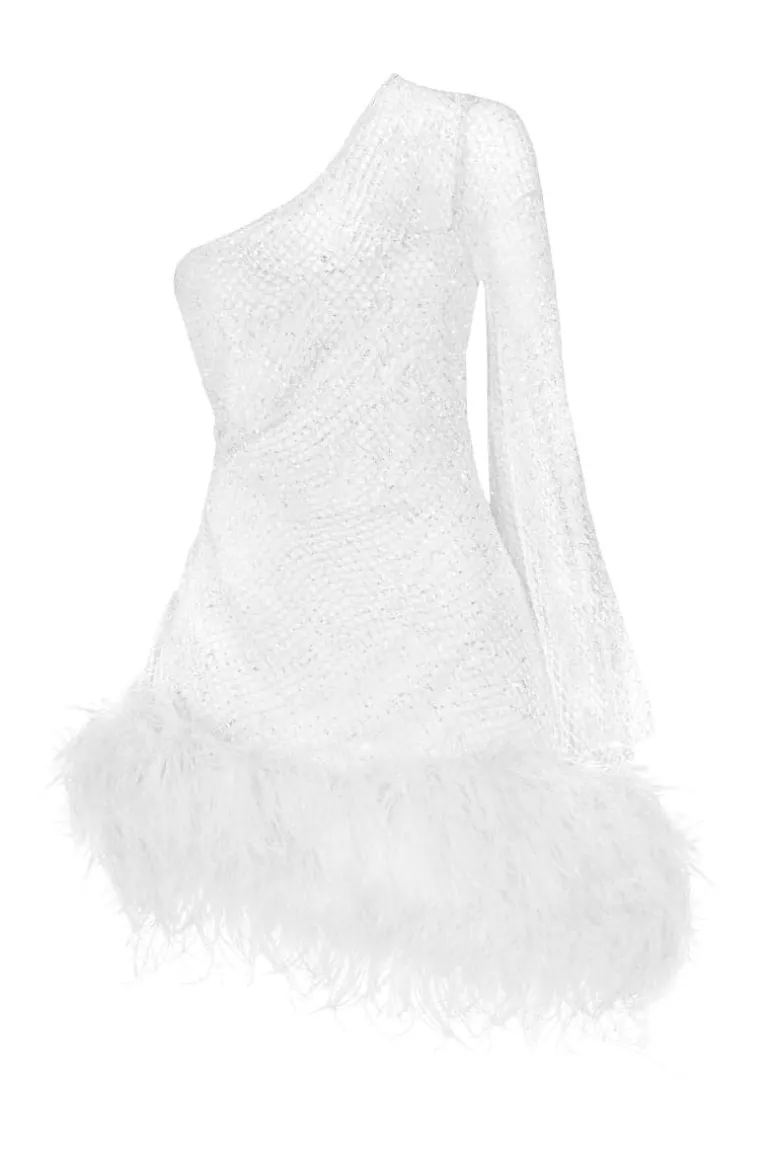 Dresses | Mini Dresses<CULT MIA IZABELLA CRYSTAL FEATHER-TRIMMED MINI DRESS White
