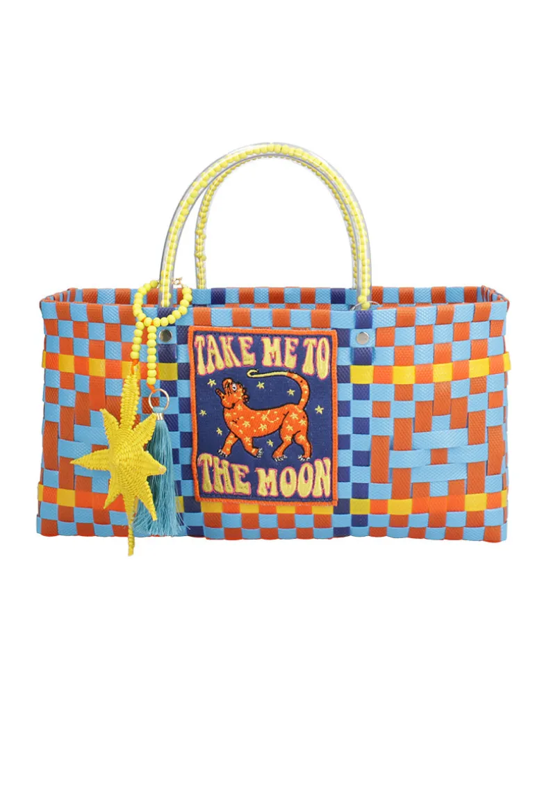 Top Handle Bags<CULT MIA JAGUAR MOON ZUNCHO BAGUETTE TOTE BAG Orange, Blue & Yellow