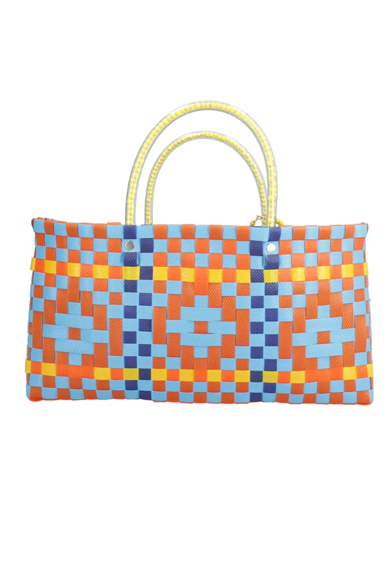 Top Handle Bags<CULT MIA JAGUAR MOON ZUNCHO BAGUETTE TOTE BAG Orange, Blue & Yellow